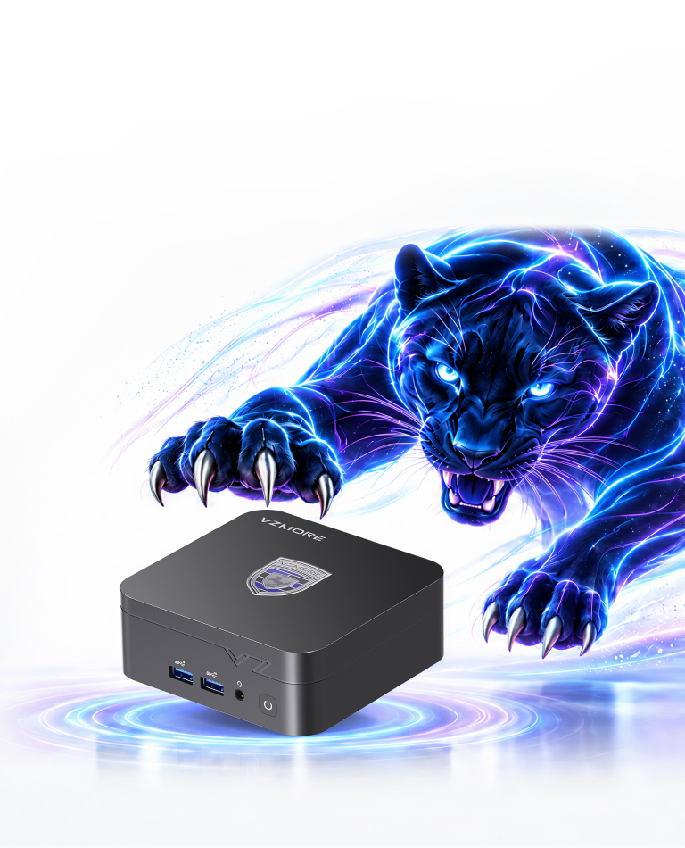 Mini PC VZMORE iX7 avec visuel panthère électrique