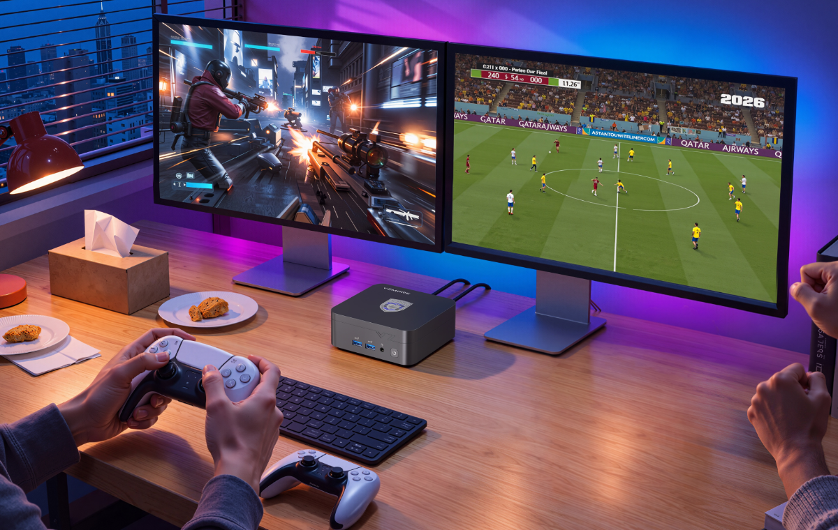 Connectivité complète. Quadruple affichage. Regardez du contenu 4K en streaming, profitez de jeux immersifs et restez en contact avec votre famille et vos amis, le tout depuis un ordinateur de bureau compact conçu pour s’intégrer harmonieusement à votre espace.